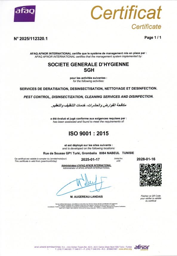 Certificat ISO 9001 SGH